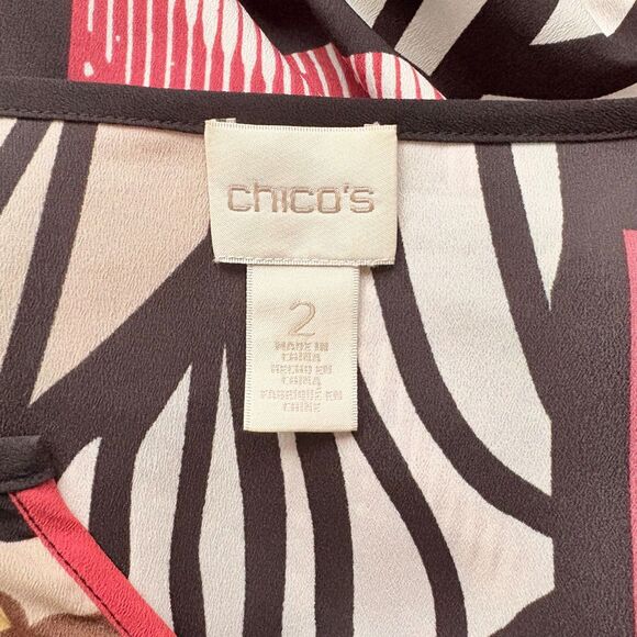 Chico's Popover Blouse Abstract Geometric Patchwork Print Red Black Size Large 2 - Picture 3 of 4